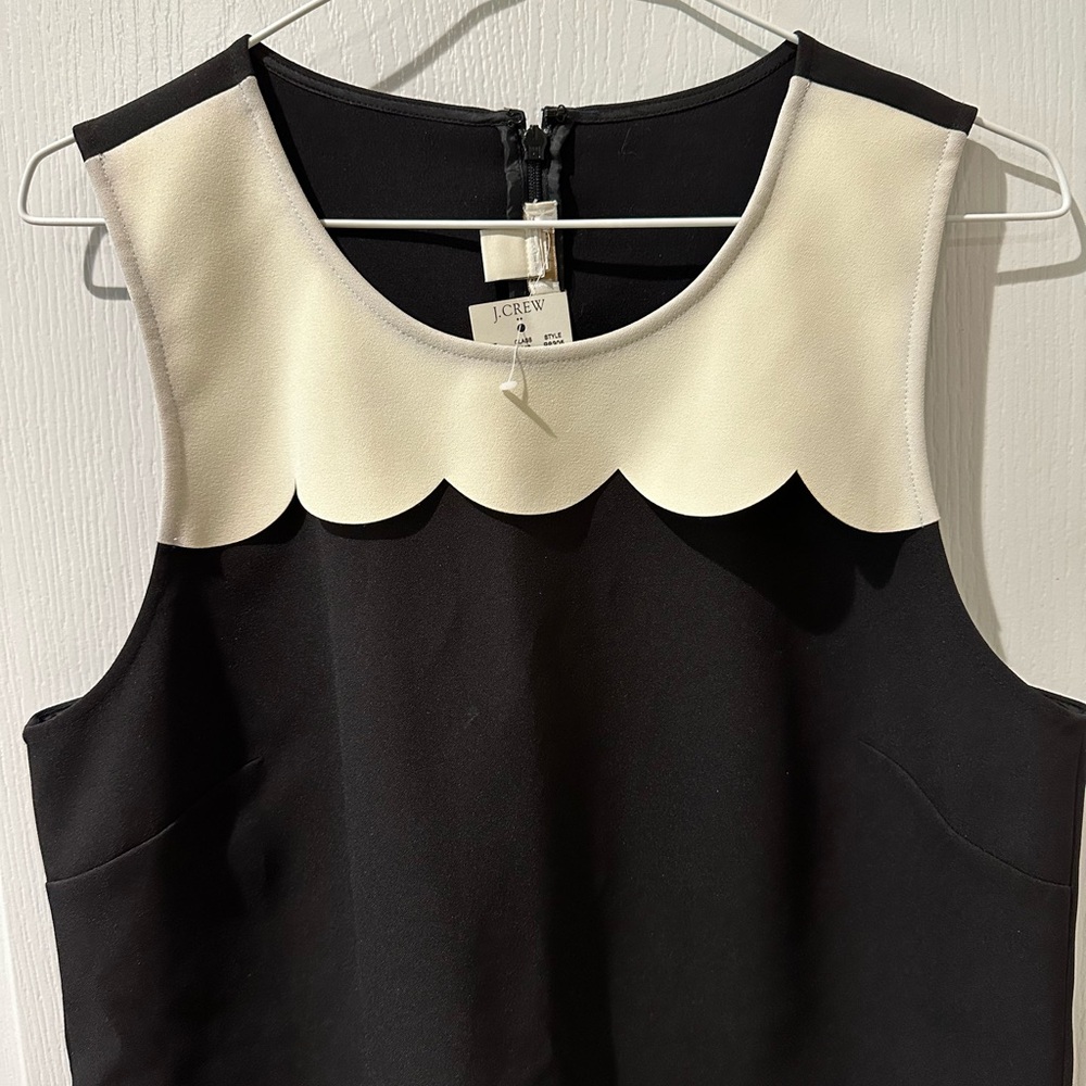 Jcrew Whimsical Black And White Scallop Sleeveless Shift Dress NWT Sz 10 - Picture 4 of 9
